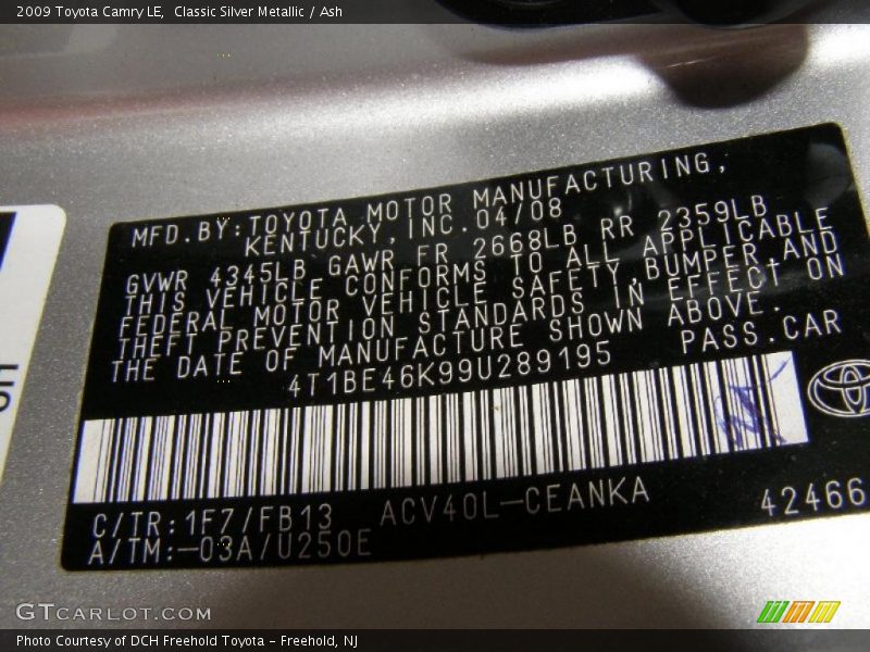 Classic Silver Metallic / Ash 2009 Toyota Camry LE