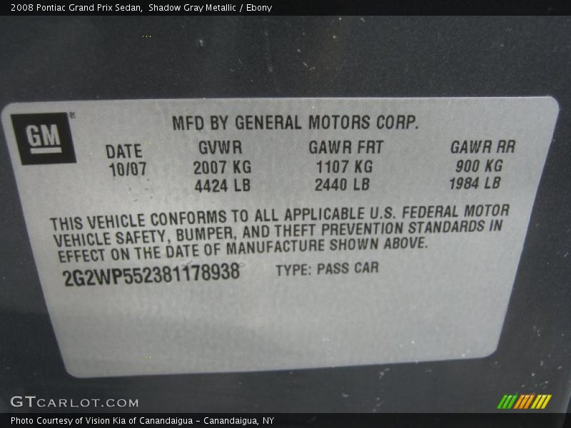 Shadow Gray Metallic / Ebony 2008 Pontiac Grand Prix Sedan