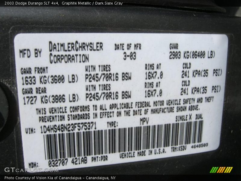 Graphite Metallic / Dark Slate Gray 2003 Dodge Durango SLT 4x4