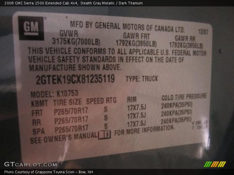 Stealth Gray Metallic / Dark Titanium 2008 GMC Sierra 1500 Extended Cab 4x4