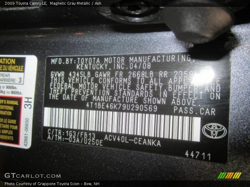 Magnetic Gray Metallic / Ash 2009 Toyota Camry LE