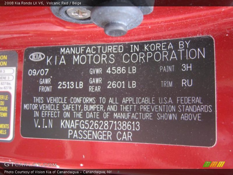 Volcanic Red / Beige 2008 Kia Rondo LX V6