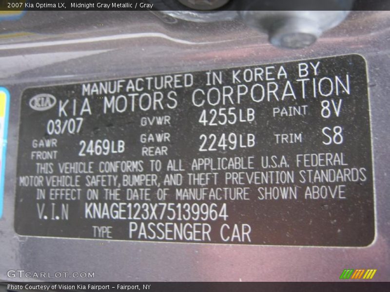 Midnight Gray Metallic / Gray 2007 Kia Optima LX