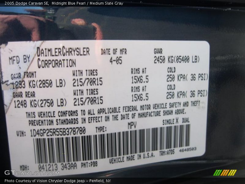 2005 Caravan SE Midnight Blue Pearl Color Code PB8