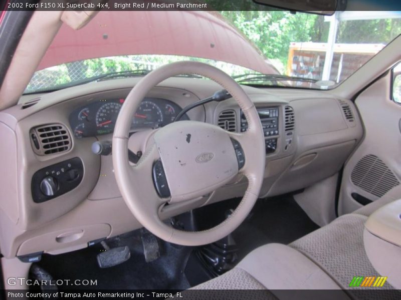 Bright Red / Medium Parchment 2002 Ford F150 XL SuperCab 4x4