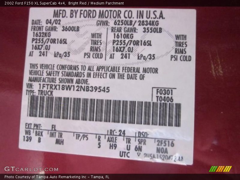 Bright Red / Medium Parchment 2002 Ford F150 XL SuperCab 4x4