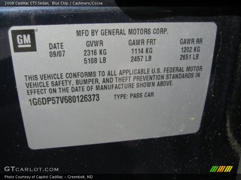 Blue Chip / Cashmere/Cocoa 2008 Cadillac CTS Sedan