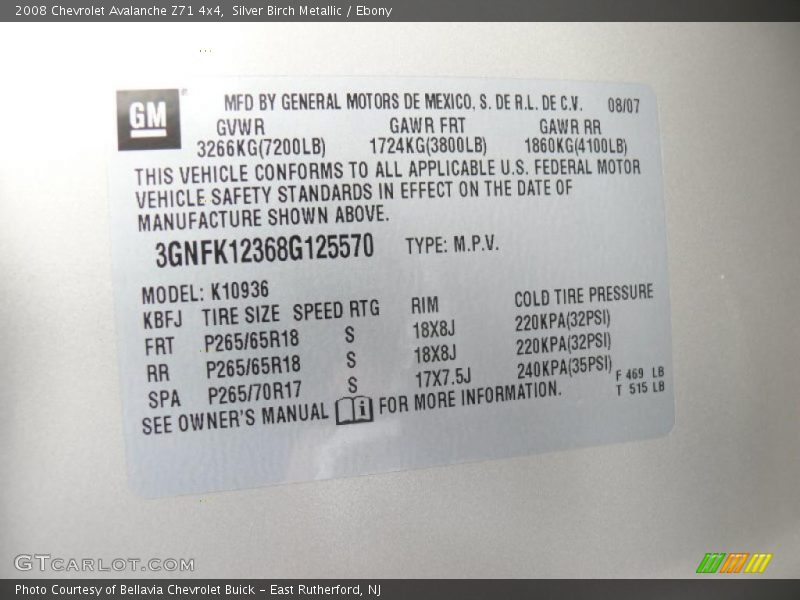 Silver Birch Metallic / Ebony 2008 Chevrolet Avalanche Z71 4x4