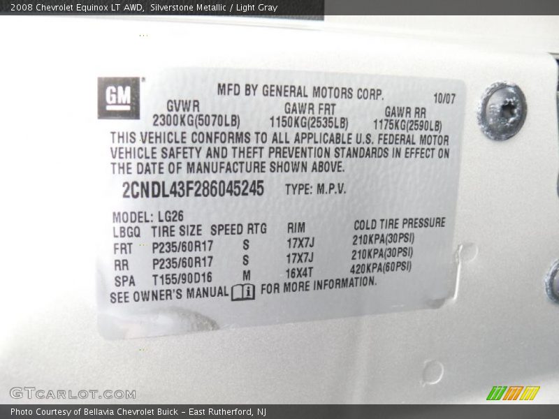 Silverstone Metallic / Light Gray 2008 Chevrolet Equinox LT AWD