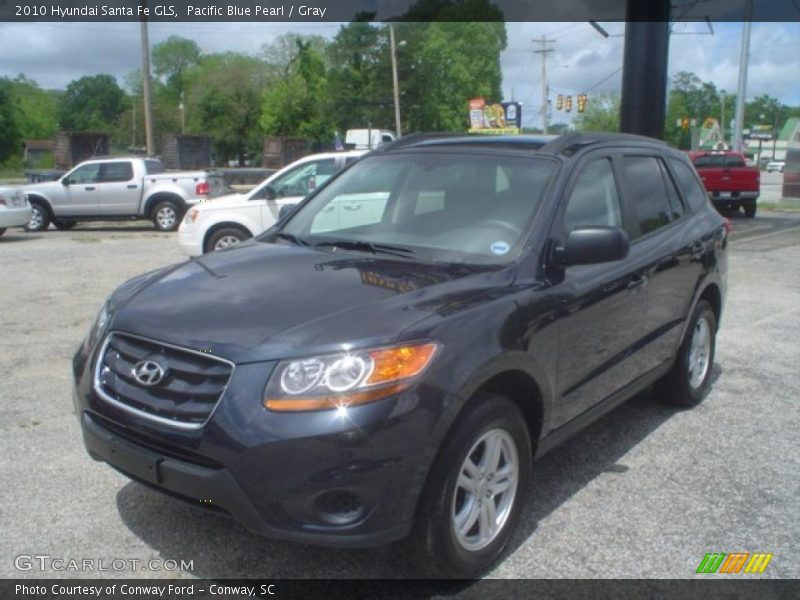 Pacific Blue Pearl / Gray 2010 Hyundai Santa Fe GLS