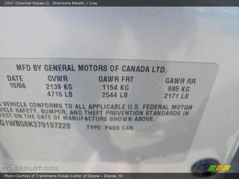 Silverstone Metallic / Gray 2007 Chevrolet Impala LS