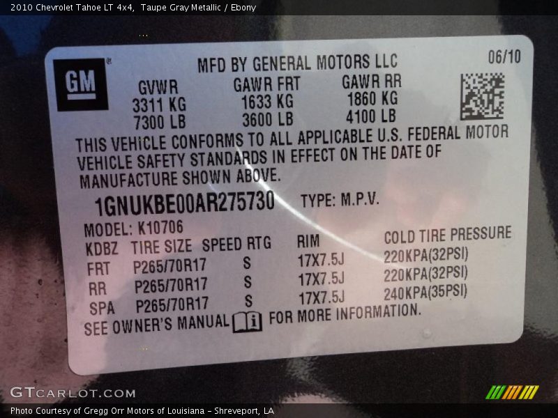 Taupe Gray Metallic / Ebony 2010 Chevrolet Tahoe LT 4x4