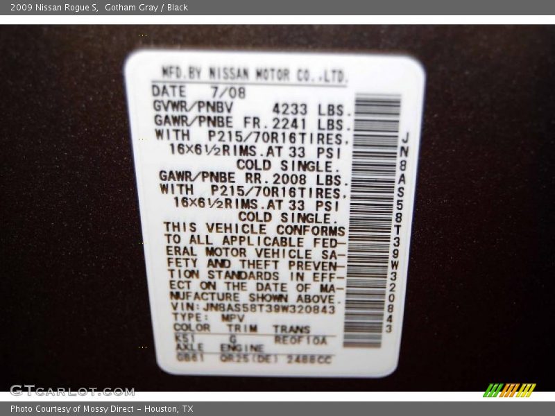 Gotham Gray / Black 2009 Nissan Rogue S