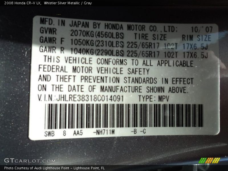 Whistler Silver Metallic / Gray 2008 Honda CR-V LX