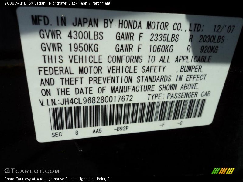 Nighthawk Black Pearl / Parchment 2008 Acura TSX Sedan