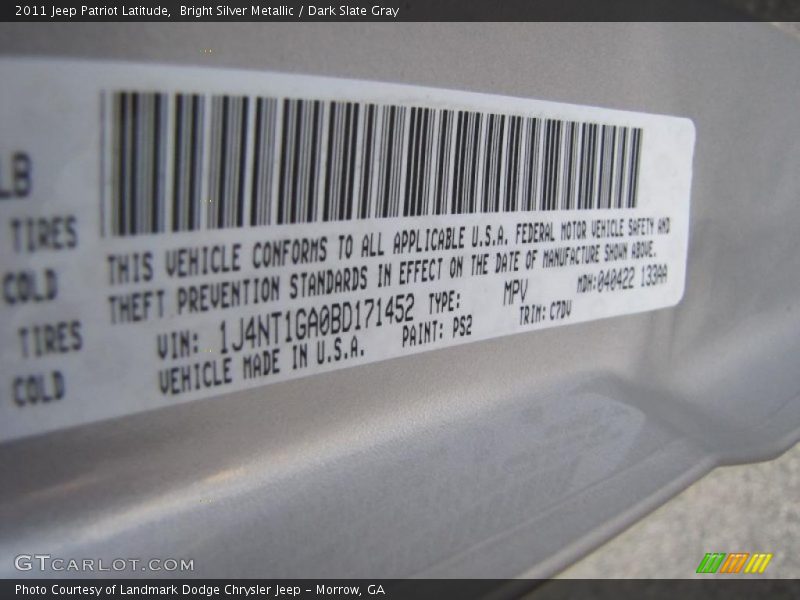 Bright Silver Metallic / Dark Slate Gray 2011 Jeep Patriot Latitude