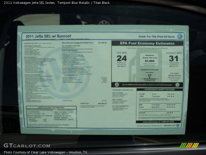 Tempest Blue Metallic / Titan Black 2011 Volkswagen Jetta SEL Sedan