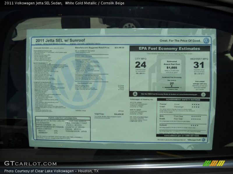 White Gold Metallic / Cornsilk Beige 2011 Volkswagen Jetta SEL Sedan