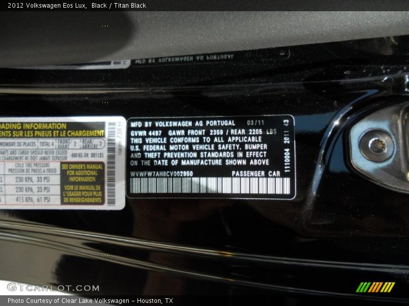 Black / Titan Black 2012 Volkswagen Eos Lux