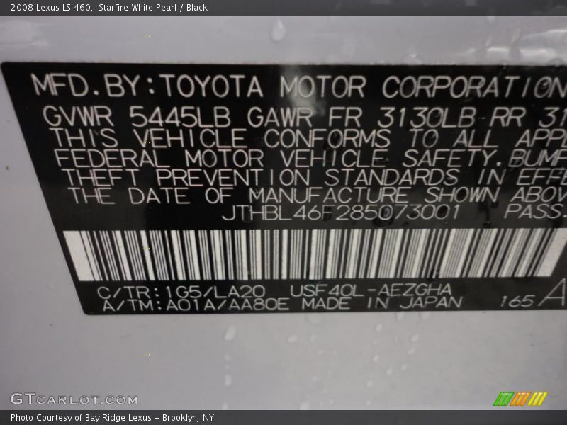 Starfire White Pearl / Black 2008 Lexus LS 460