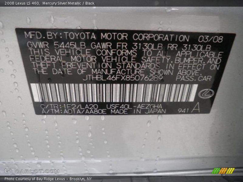 Mercury Silver Metallic / Black 2008 Lexus LS 460