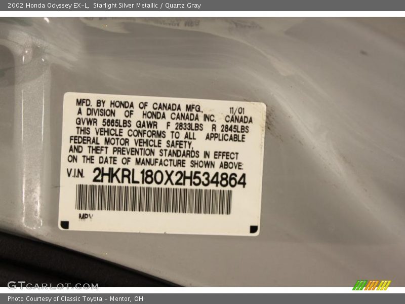Starlight Silver Metallic / Quartz Gray 2002 Honda Odyssey EX-L