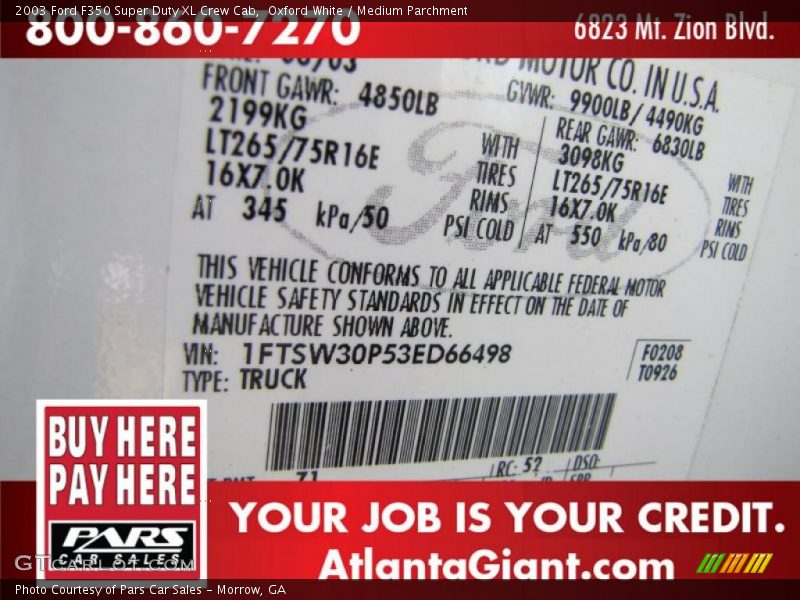 Oxford White / Medium Parchment 2003 Ford F350 Super Duty XL Crew Cab