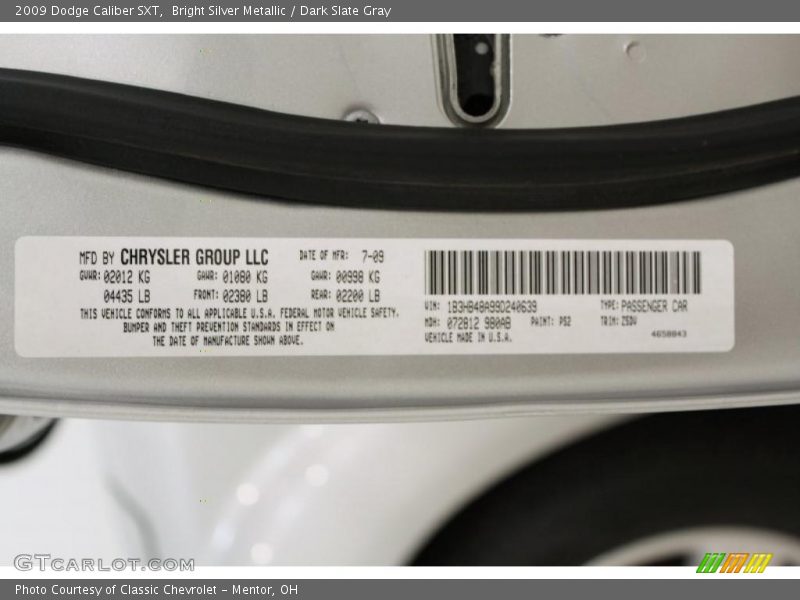 Bright Silver Metallic / Dark Slate Gray 2009 Dodge Caliber SXT