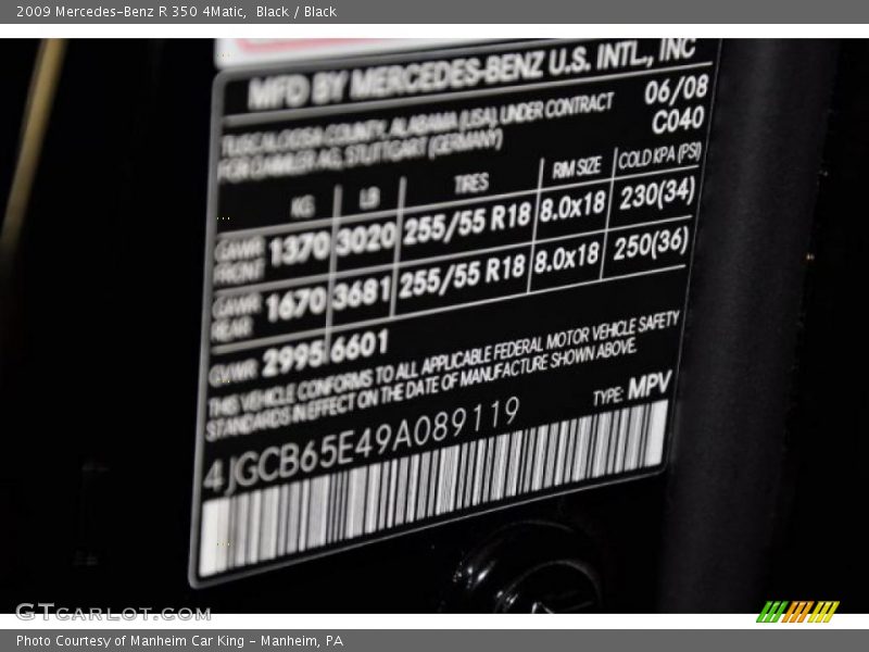 2009 R 350 4Matic Black Color Code 040