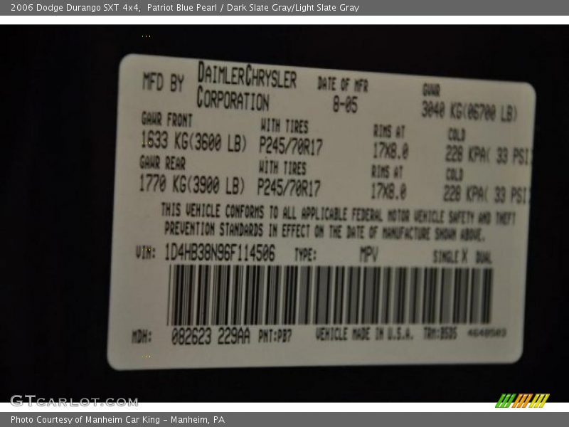 Patriot Blue Pearl / Dark Slate Gray/Light Slate Gray 2006 Dodge Durango SXT 4x4