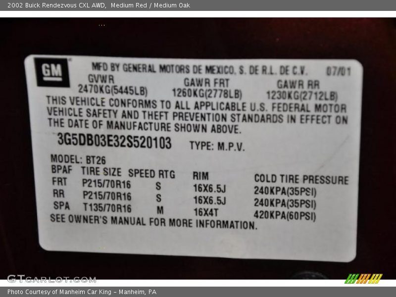 Medium Red / Medium Oak 2002 Buick Rendezvous CXL AWD