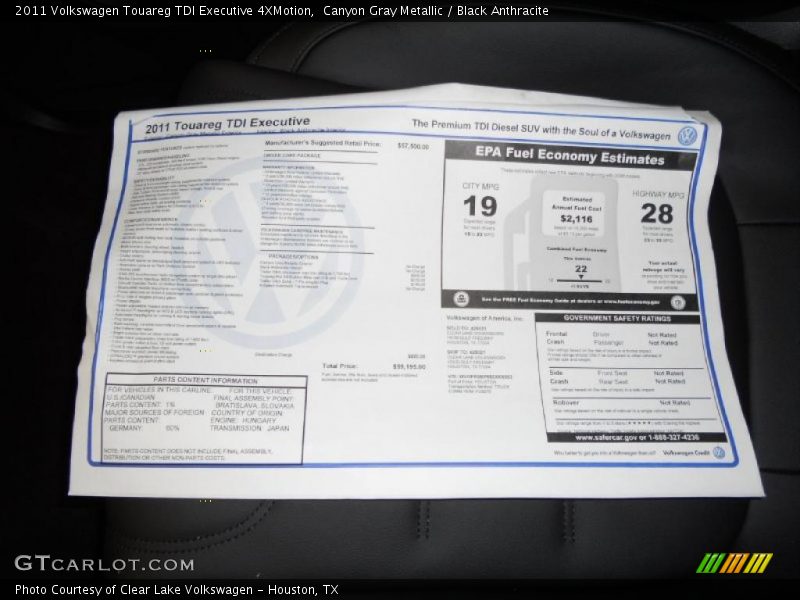  2011 Touareg TDI Executive 4XMotion Window Sticker