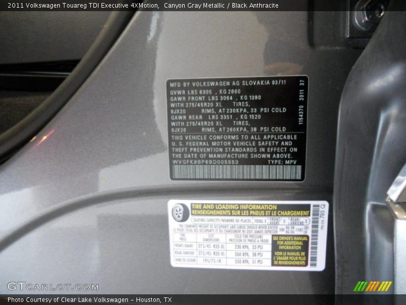 Canyon Gray Metallic / Black Anthracite 2011 Volkswagen Touareg TDI Executive 4XMotion
