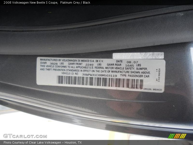 Info Tag of 2008 New Beetle S Coupe