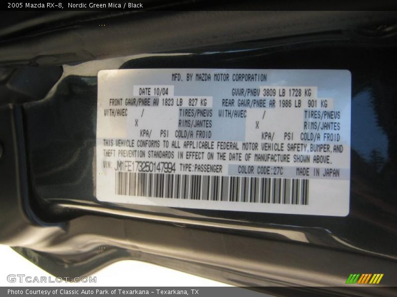 Nordic Green Mica / Black 2005 Mazda RX-8