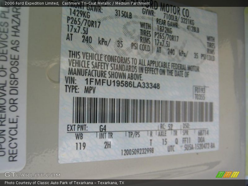 Cashmere Tri-Coat Metallic / Medium Parchment 2006 Ford Expedition Limited