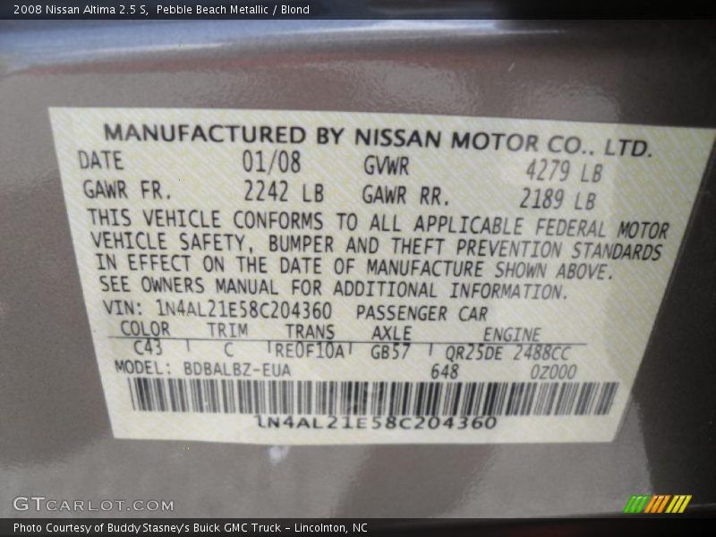 Pebble Beach Metallic / Blond 2008 Nissan Altima 2.5 S
