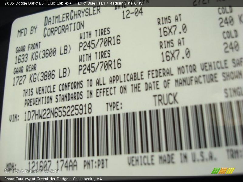 Patriot Blue Pearl / Medium Slate Gray 2005 Dodge Dakota ST Club Cab 4x4