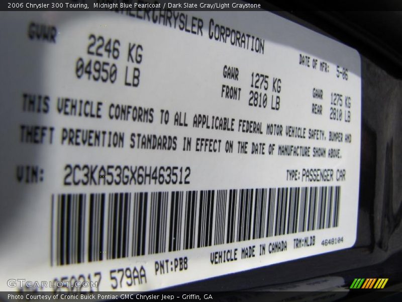 Midnight Blue Pearlcoat / Dark Slate Gray/Light Graystone 2006 Chrysler 300 Touring