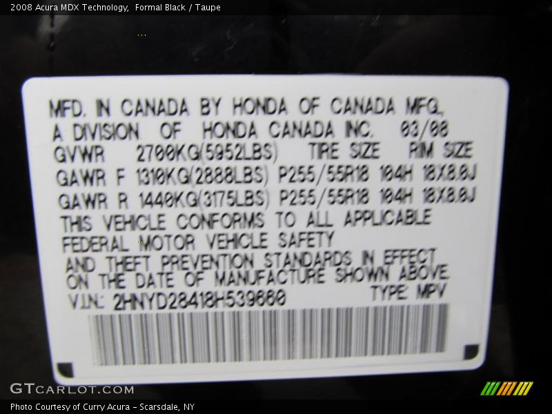 Formal Black / Taupe 2008 Acura MDX Technology