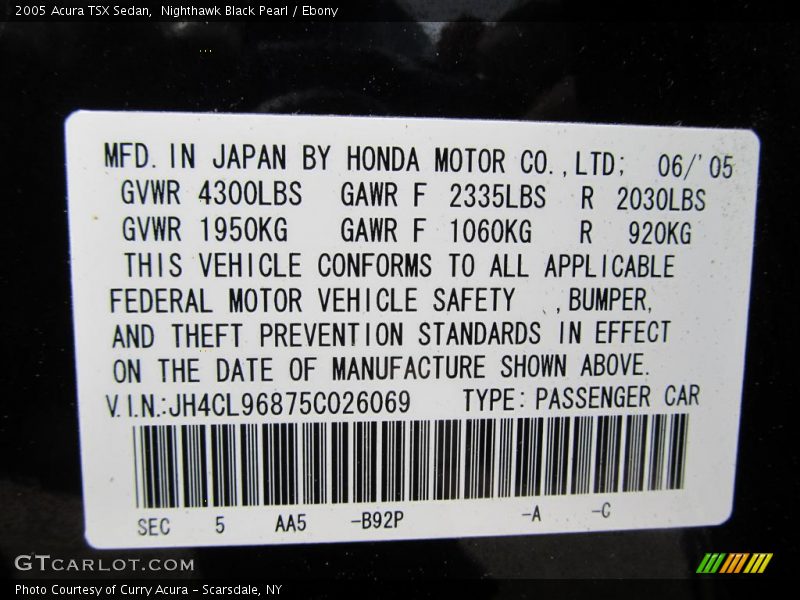 Nighthawk Black Pearl / Ebony 2005 Acura TSX Sedan