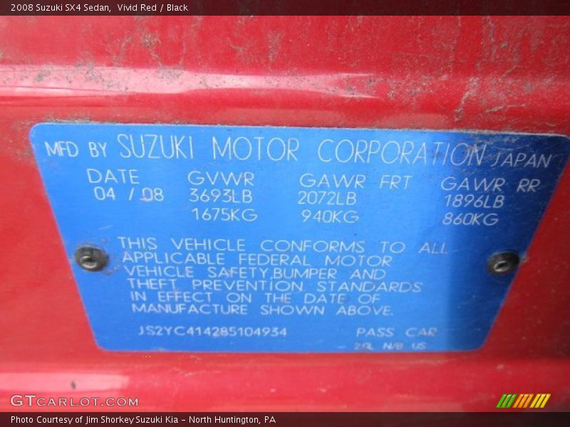 Vivid Red / Black 2008 Suzuki SX4 Sedan