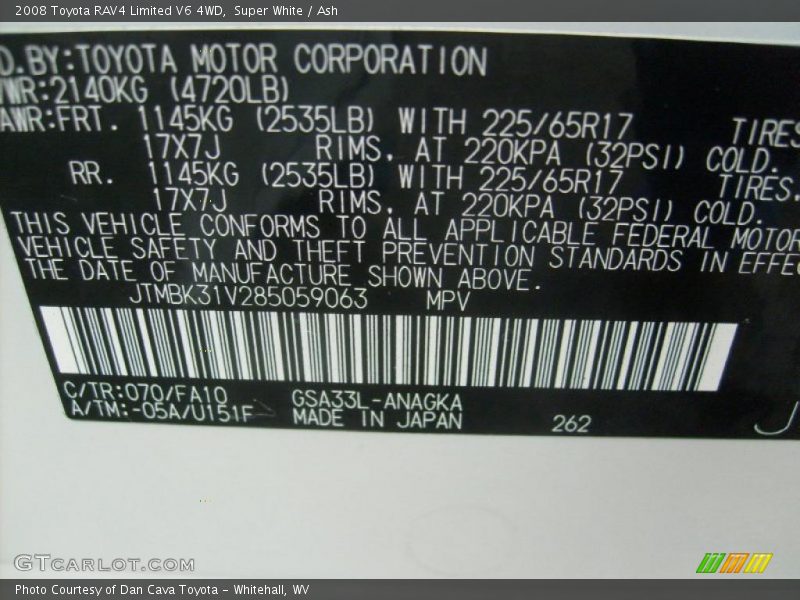 Super White / Ash 2008 Toyota RAV4 Limited V6 4WD