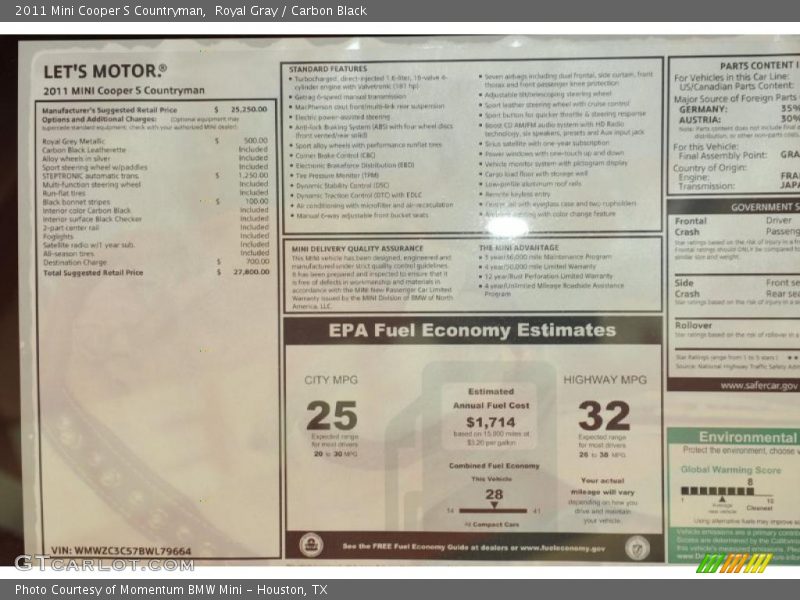 Royal Gray / Carbon Black 2011 Mini Cooper S Countryman