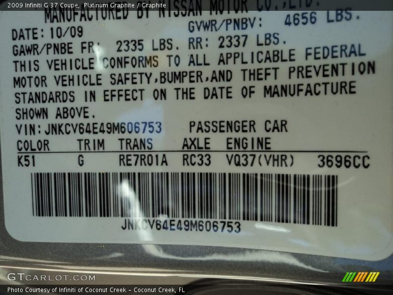 Platinum Graphite / Graphite 2009 Infiniti G 37 Coupe