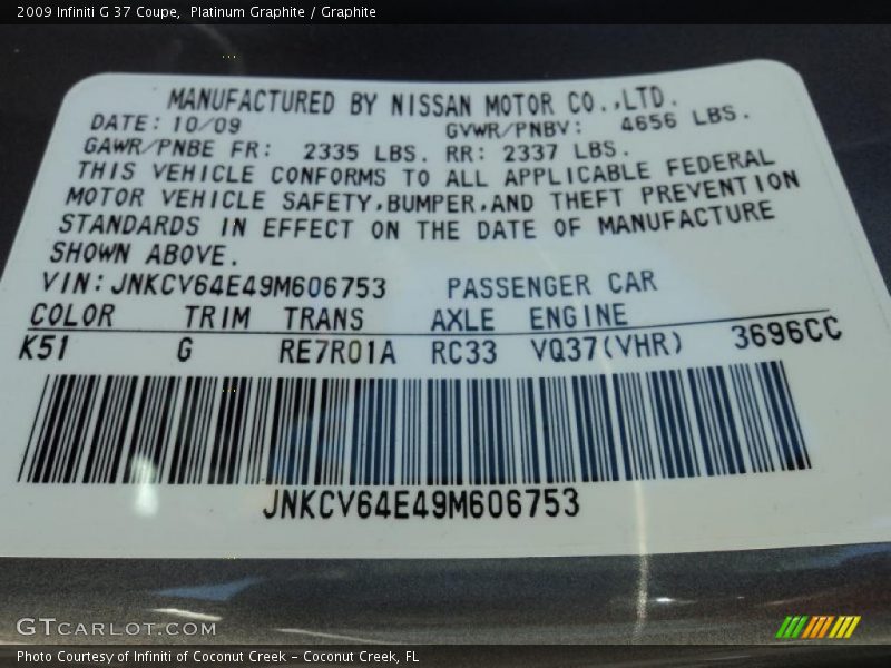 Platinum Graphite / Graphite 2009 Infiniti G 37 Coupe