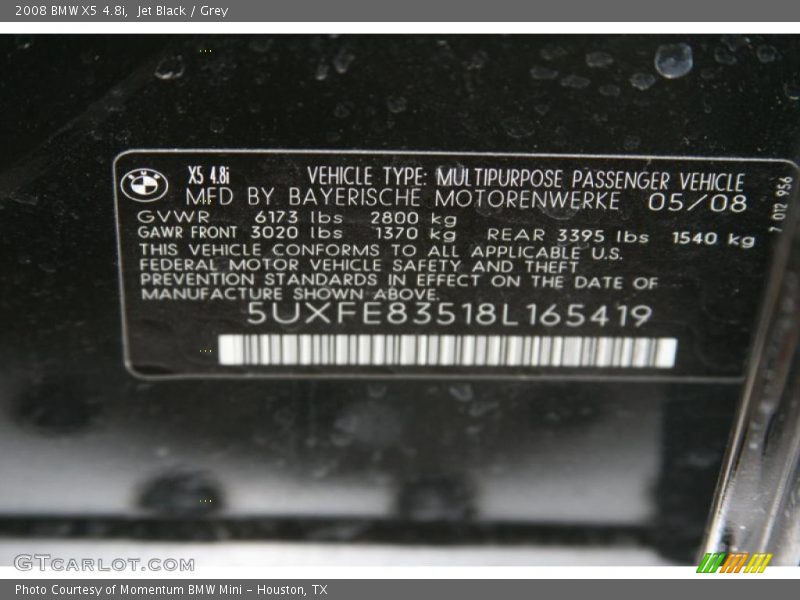 Jet Black / Grey 2008 BMW X5 4.8i