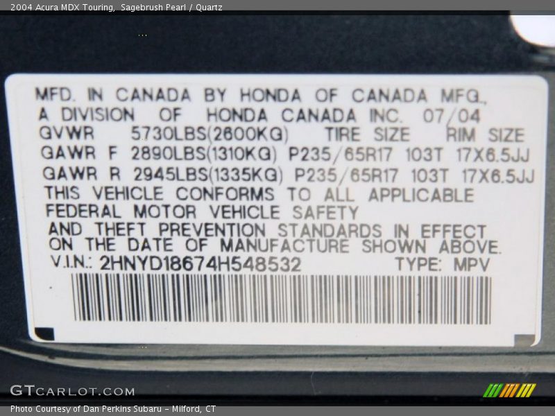 Sagebrush Pearl / Quartz 2004 Acura MDX Touring