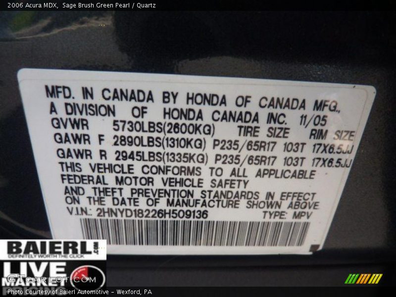 Sage Brush Green Pearl / Quartz 2006 Acura MDX