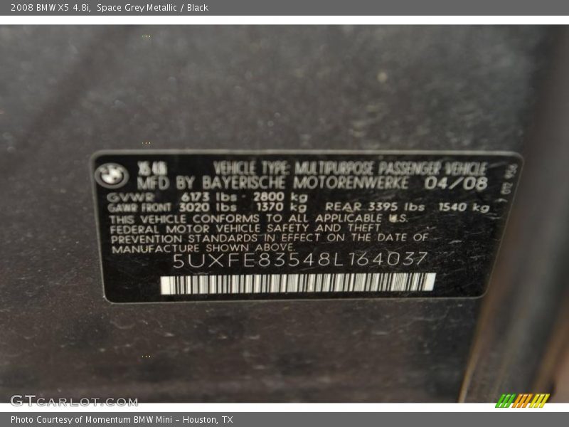 Space Grey Metallic / Black 2008 BMW X5 4.8i
